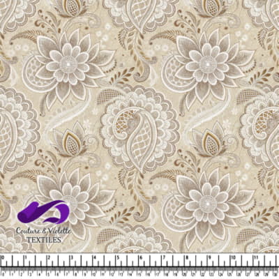 Beige and white paisley floral pattern