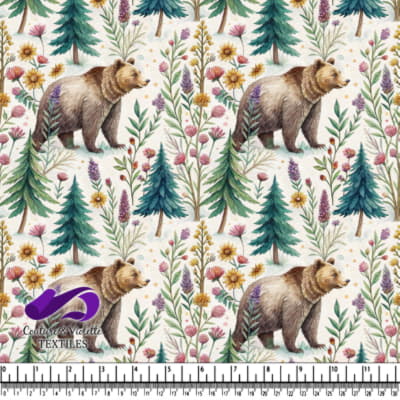 Brown bear walking through a botanical forest