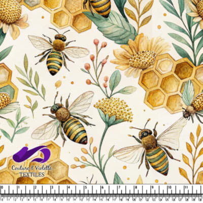 Bees honeycombs and yellow flowers with green leaves