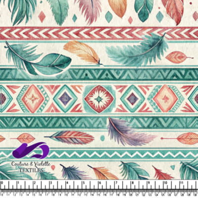 Bohemian Pattern with Feather and Geometric Motifs