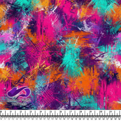 Vibrant abstract brush stroke pattern with bright pink orange teal and purple colors