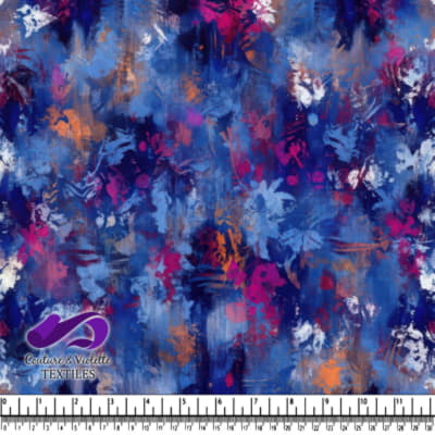 Abstract blue and purple watercolor floral fabric pattern