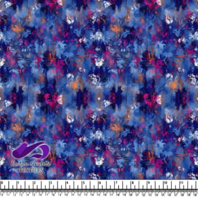 Abstract blue and purple watercolor floral fabric pattern