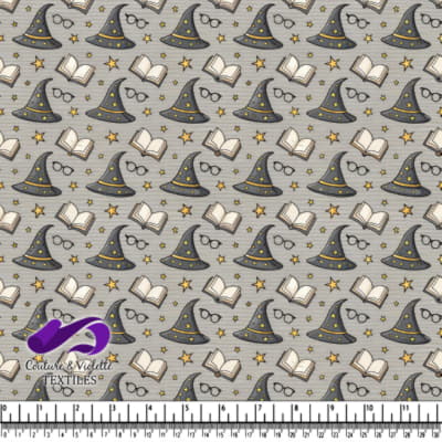 Magical wizard hats glasses open books and stars