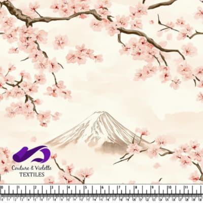 Cherry blossom branches framing Mount Fuji