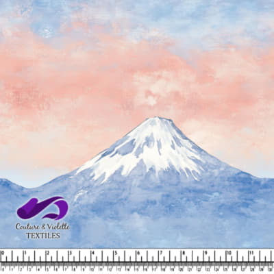 Snow-capped mountain peak with pink and blue sky background artwork