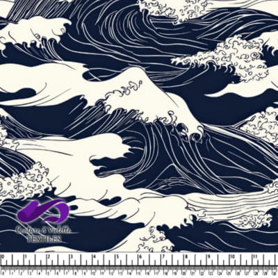 Stylized navy blue and white ocean waves