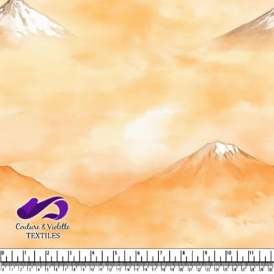 Soft Orange Misty Mountain Landscape Textile Design