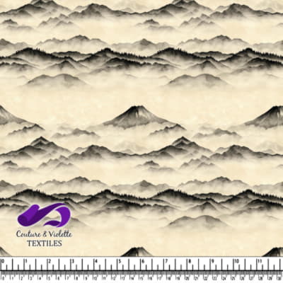 Mystic Foggy Mountain Range Landscape in Ink Wash Style