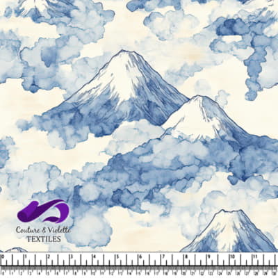 Watercolor Mountains Surrounded by Cloudy Sky Pattern