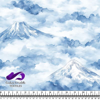 Watercolor Mountain Landscape with Clouds Pattern