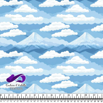 Mountain peak with clouds pattern on blue sky background