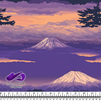 Purple Sunset Mountain Landscape Fabric Pattern