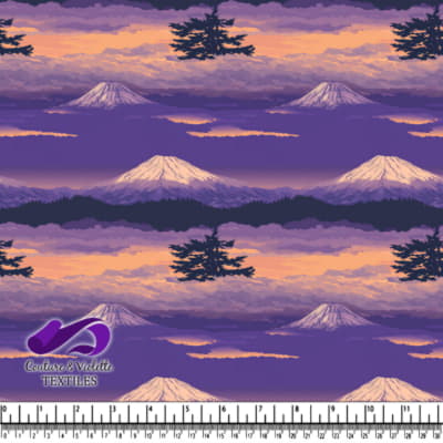 Purple Sunset Mountain Landscape Fabric Pattern