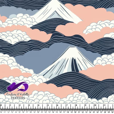 Stylized Mountain and Cloud Pattern in Soft Pastel Colors