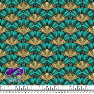 Art Deco Style Teal and Gold Fan Pattern