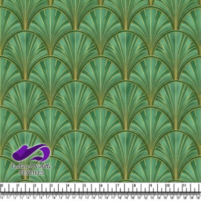 Art Deco Green and Gold Geometric Fan Pattern