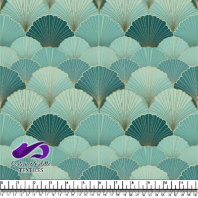 Art Deco Pattern with Teal and Gold Fan Shapes