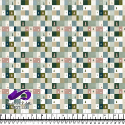 Muted Winter Patchwork with Trees and Snowflakes Pattern