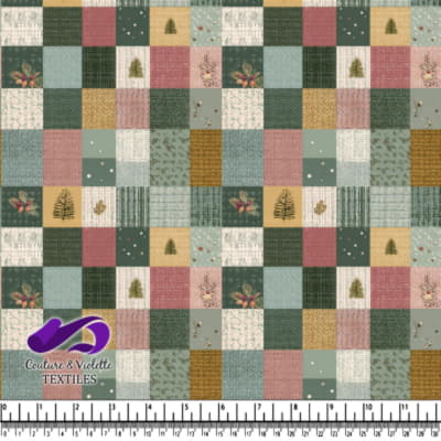 Vintage Patchwork Quilt Fabric with Floral and Tree Motifs