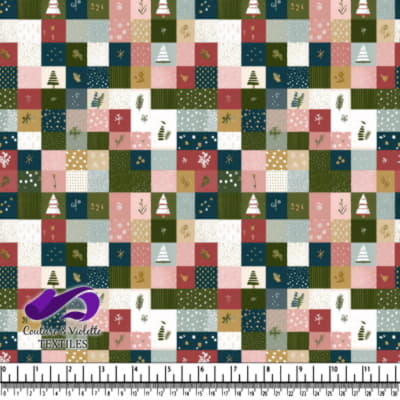 Christmas Patchwork Pattern with Trees and Snowflakes