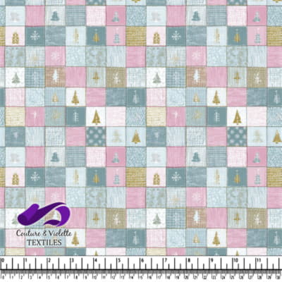 Patchwork Quilt Pattern with Christmas Tree Motifs