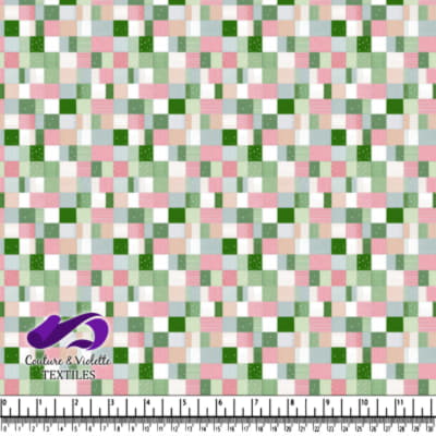 Pastel Patchwork Quilt Pattern with Green Pink and Gray Squares