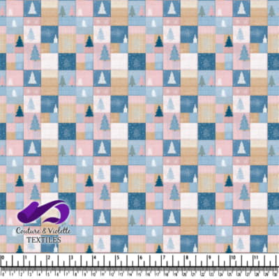 Patchwork Pattern with Christmas Trees and Snowflakes