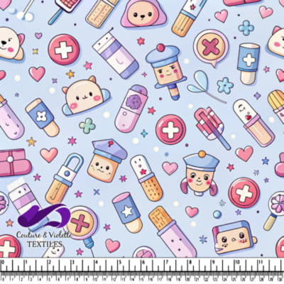 Cute Medical and Nurse Pattern with Kawaii Bandages and Medicine