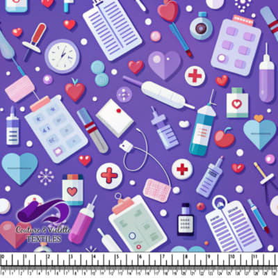 Medical and Healthcare Equipment Pattern on Purple Background