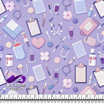 Medical and Laboratory Tools Pattern on Purple Background