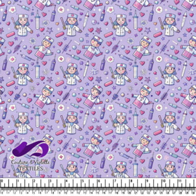Cute Nurse and Medical Supplies Pattern on Lavender Background