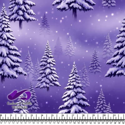 Snowy Winter Forest on Purple Background