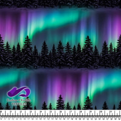 Northern Lights Above Snowy Pine Forest Textile Print