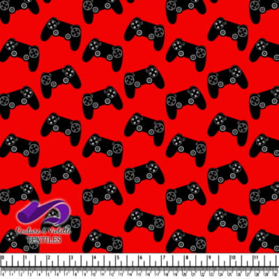 Black Video Game Controllers Pattern on Red Background