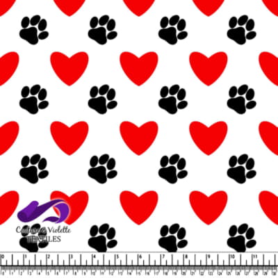 Red Hearts and Black Paw Prints Pattern