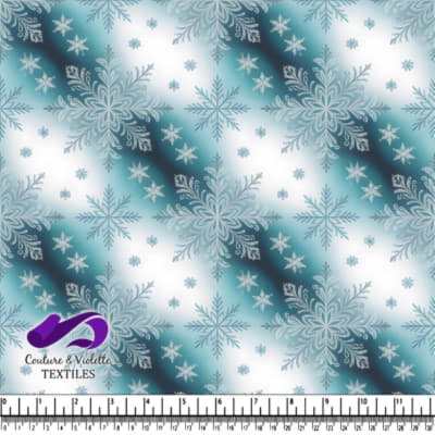 Teal and White Snowflake Pattern Textile Design