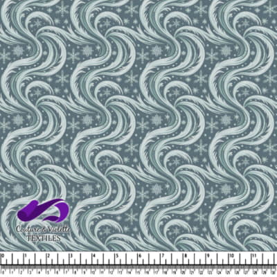 Swirling Winter Snowflakes Pattern on Slate Blue Background