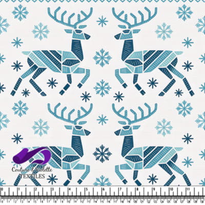 Blue Geometric Reindeer and Snowflakes Holiday Pattern