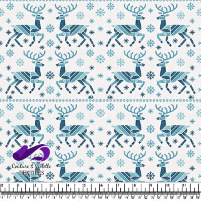 Blue Geometric Reindeer and Snowflakes Holiday Pattern