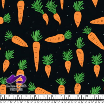 Bright Orange Carrots Pattern on Black Background