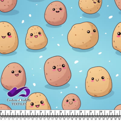 Cute Cartoon Potatoes Pattern on Blue Background