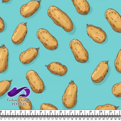 Peanut pattern on blue background with ruler for scale