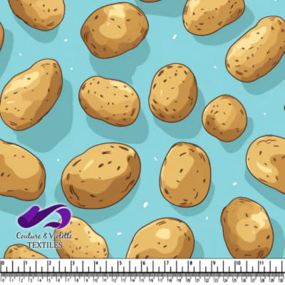 Pattern of realistic potatoes on a light blue background