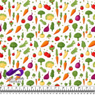 Colorful Vegetable Pattern on White Fabric Background