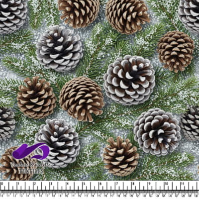 Snow Dust Pinecones on Evergreen Branches Pattern