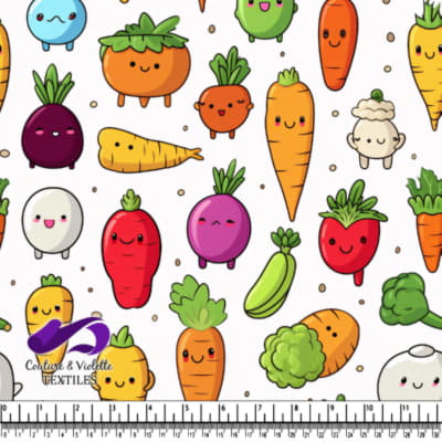 Cute Happy Vegetables Pattern with Smiling Faces