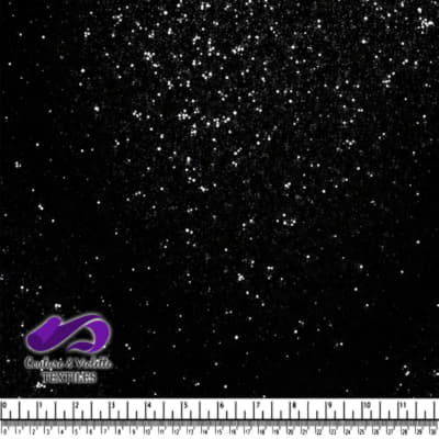 Tissu noir pailleté avec des éclats d'argent et une règle