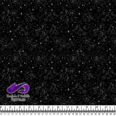 Black Starry Night with Constellations Pattern Fabric