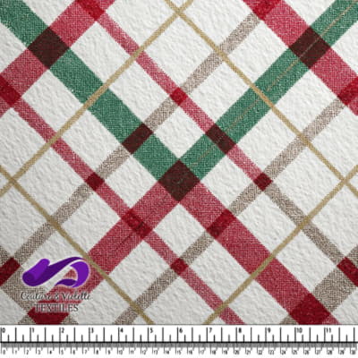 Motif en tartan rouge et vert avec tissage texturé